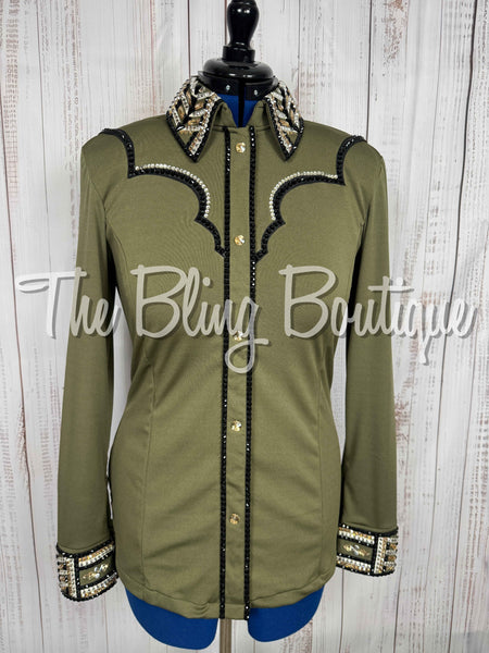 Light Olive, Black, White & Tan Day Shirt Set (Large)