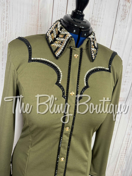 Light Olive, Black, White & Tan Day Shirt Set (Large)
