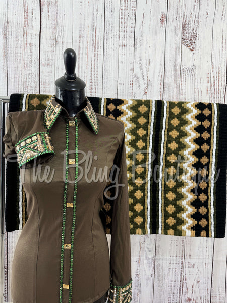 Dark Olive Green & Tan Day Shirt Set (S)