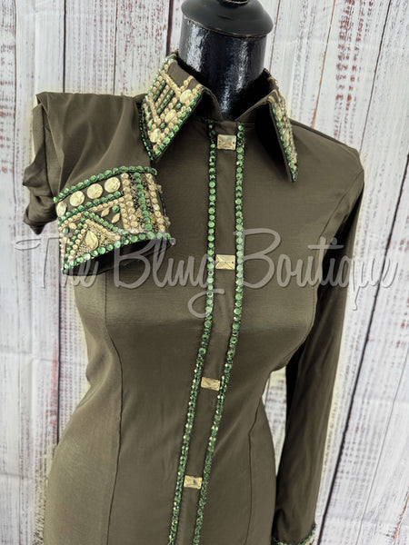 Dark Olive Green & Tan Day Shirt Set (S)