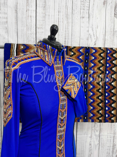 RE-ORDER Royal Blue, Rust & Tan Day Shirt Set (Choose Your Size)