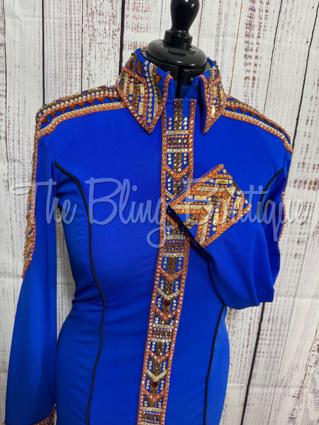 RE-ORDER Royal Blue, Rust & Tan Day Shirt Set (Choose Your Size)