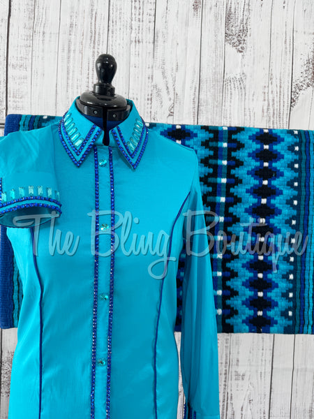 Turquoise & Royal Blue Simple Day Shirt Set (XL)