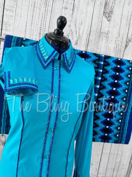 Turquoise & Royal Blue Simple Day Shirt Set (XL)