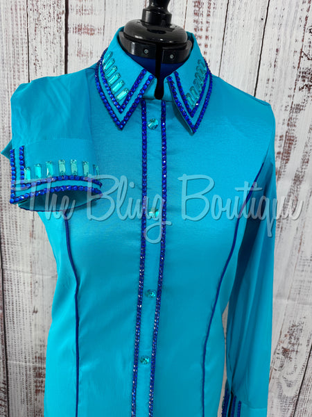 Turquoise & Royal Blue Simple Day Shirt Set (XL)