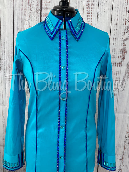 Turquoise & Royal Blue Simple Day Shirt Set (XL)