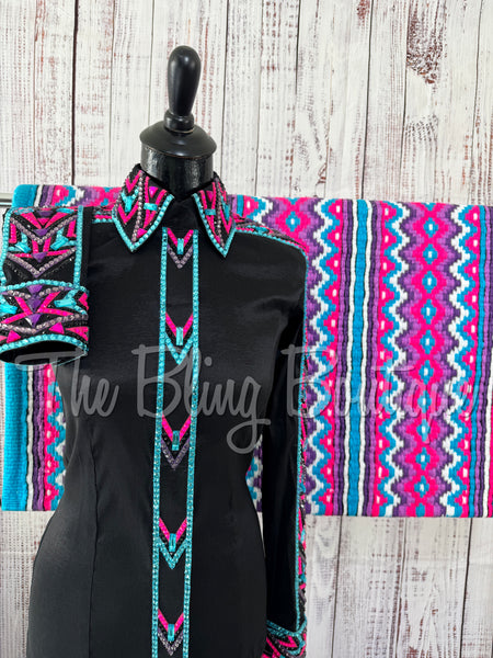 RE-ORDER Black, Turquoise, Bright Pink & Purple Day Shirt Set (S) (Choose Your Size)
