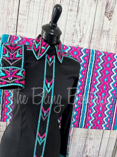 RE-ORDER Black, Turquoise, Bright Pink & Purple Day Shirt Set (S) (Choose Your Size)