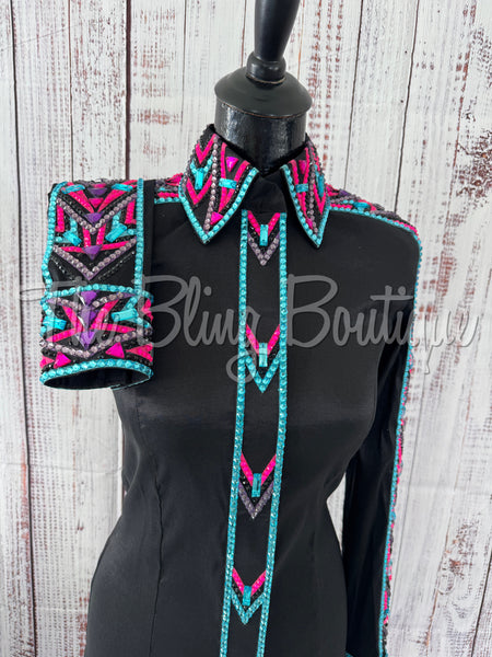 RE-ORDER Black, Turquoise, Bright Pink & Purple Day Shirt Set (S) (Choose Your Size)