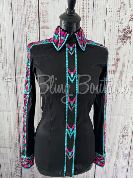 RE-ORDER Black, Turquoise, Bright Pink & Purple Day Shirt Set (S) (Choose Your Size)