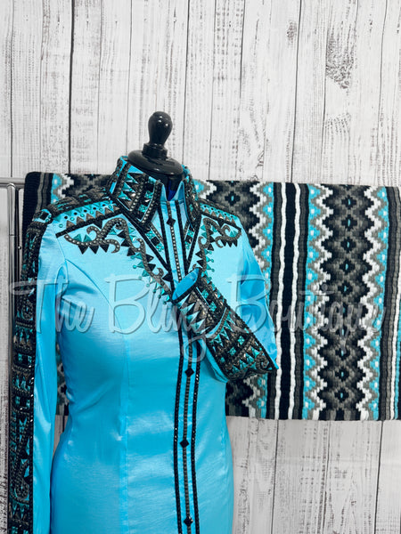 Turquoise, Charcoal & Black Day Shirt Set (M)