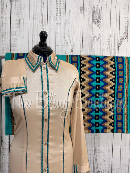Champagne & Teal Simple Day Shirt Set (Medium)