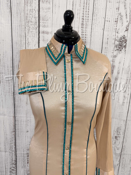 Champagne & Teal Simple Day Shirt Set (Medium)