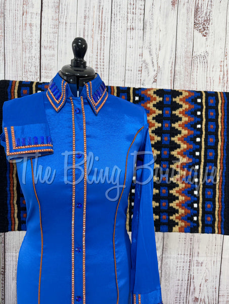 Royal Blue & Copper Simple Day Shirt Set (Medium)