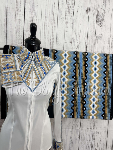 White, Periwinkle & Tan Day Shirt Set (XS/S)