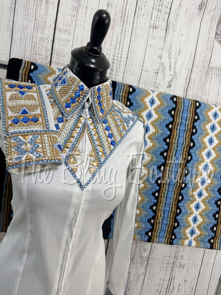 White, Periwinkle & Tan Day Shirt Set (XS/S)