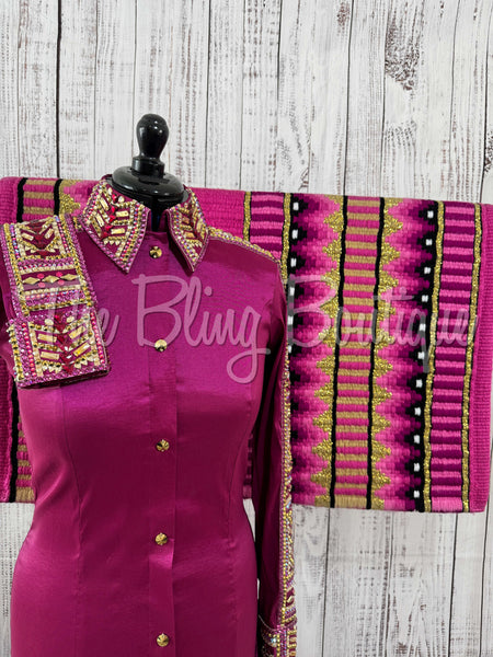 Raspberry, Fuchsia & Gold Day Shirt Set (M)