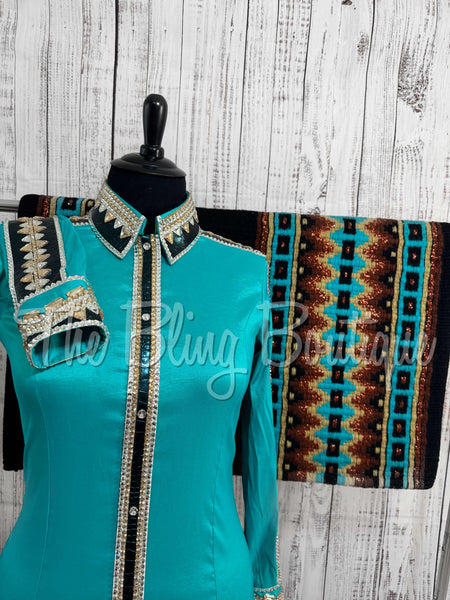 Teal, Dark Teal & Tan Day Shirt Set (XL)