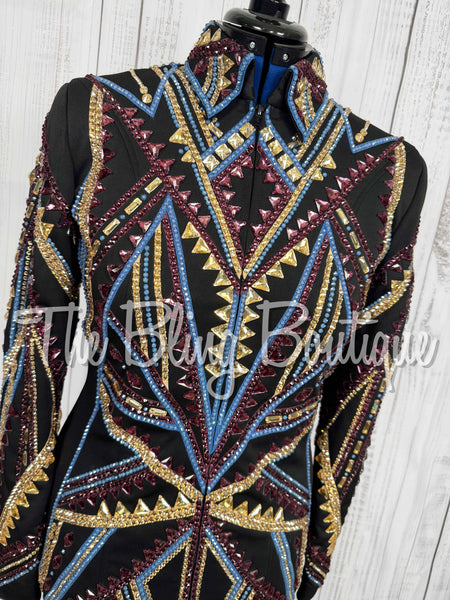Black, Plum, Cornflower Blue & Tan Showmanship Jacket (Large)