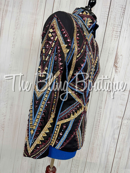 Black, Plum, Cornflower Blue & Tan Showmanship Jacket (Large)