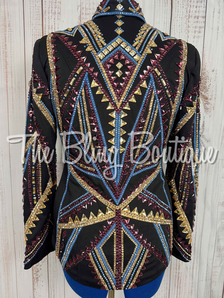 Black, Plum, Cornflower Blue & Tan Showmanship Jacket (Large)