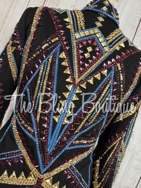 Black, Plum, Cornflower Blue & Tan Showmanship Jacket (Large)