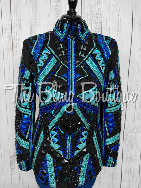 Black, Royal Blue, Teal & Turquoise Showmanship Jacket (Large)