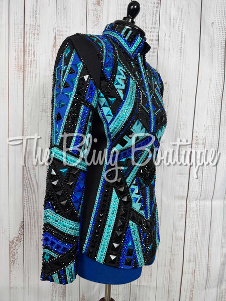 Black, Royal Blue, Teal & Turquoise Showmanship Jacket (Large)