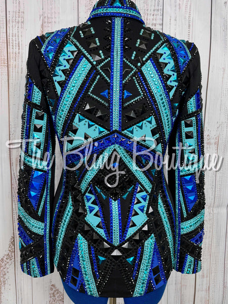 Black, Royal Blue, Teal & Turquoise Showmanship Jacket (Large)