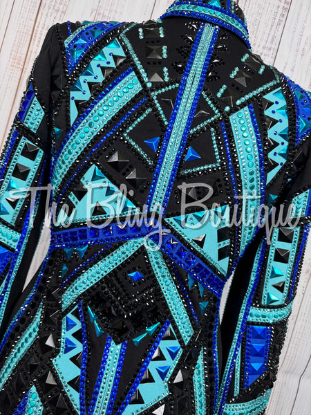 Black, Royal Blue, Teal & Turquoise Showmanship Jacket (Large)