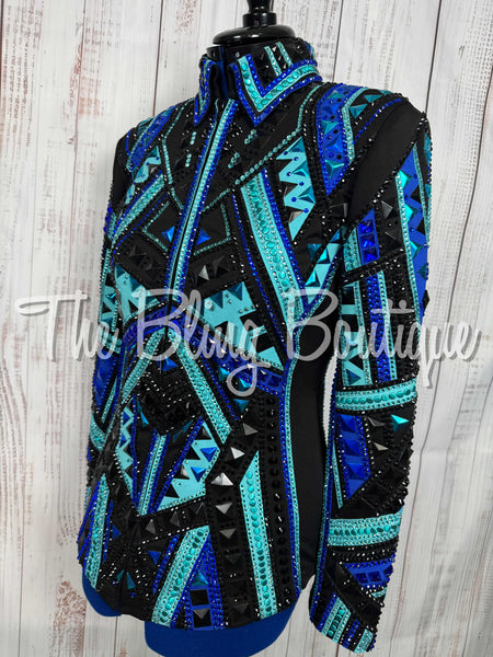Black, Royal Blue, Teal & Turquoise Showmanship Jacket (Large)