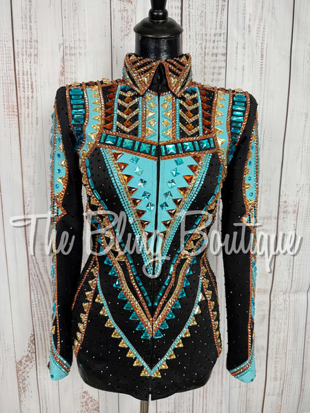 Black, Turquoise, Copper & Tan Showmanship Jacket (Small)