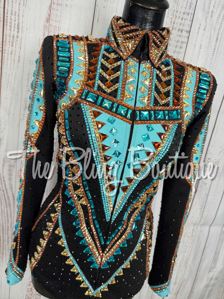 Black, Turquoise, Copper & Tan Showmanship Jacket (Small)