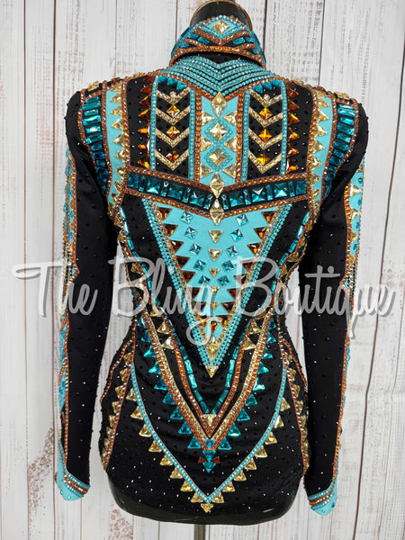 Black, Turquoise, Copper & Tan Showmanship Jacket (Small)