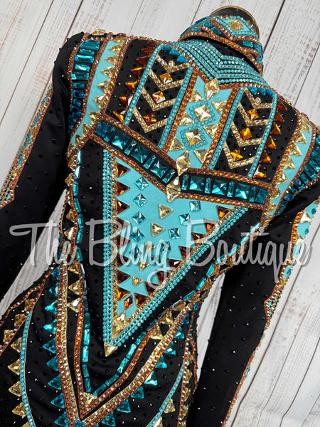 Black, Turquoise, Copper & Tan Showmanship Jacket (Small)