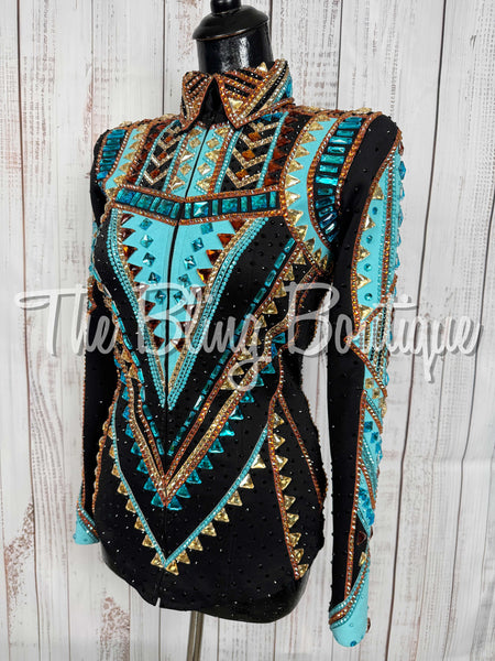 Black, Turquoise, Copper & Tan Showmanship Jacket (Small)