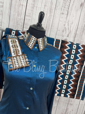 Ocean Blue, White & Bronze Day Shirt Set (2XL)