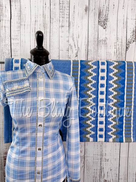 Periwinkle, Baby Blue & White Plaid Day Shirt Set (Sizes Small-3XL)