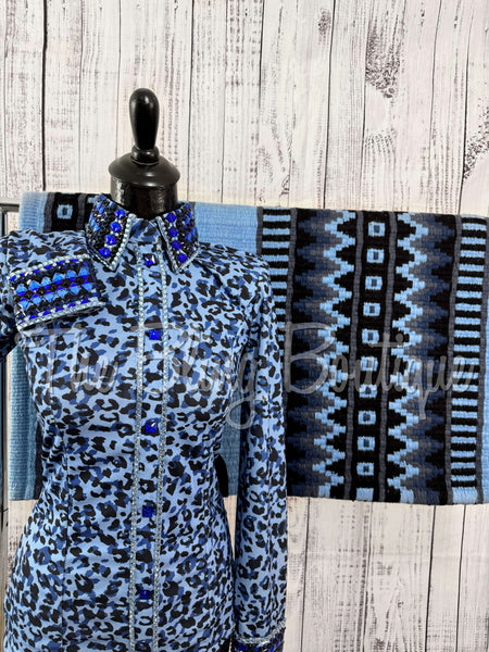 Periwinkle, Blue & Black Leopard Day Shirt Set (Sizes Small-3XL)