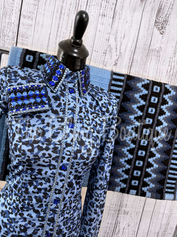 Periwinkle, Blue & Black Leopard Day Shirt Set (Sizes Small-3XL)