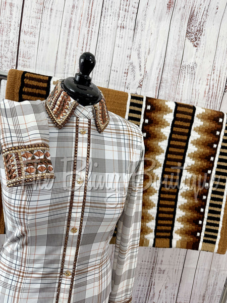 White, Tan & Brown Plaid Day Shirt Set (Sizes Small-3XL)
