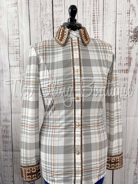 White, Tan & Brown Plaid Day Shirt Set (Sizes Small-3XL)