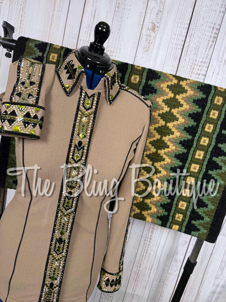 Mocha, Olive Green & Black Day Shirt Set (Medium)