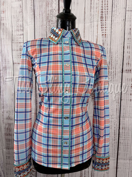 Tangerine, Turquoise & Royal Blue Plaid Day Shirt Set (Sizes Small-3XL)
