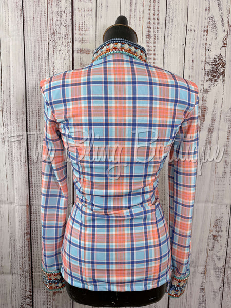 Tangerine, Turquoise & Royal Blue Plaid Day Shirt Set (Sizes Small-3XL)