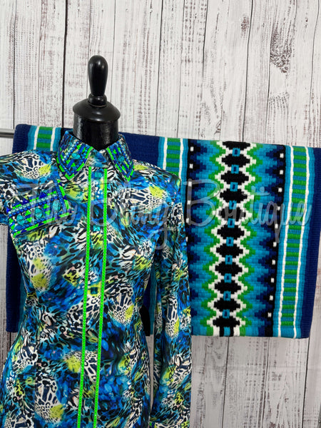 Turquoise, Blue & Lime Exotic Day Shirt Set (Sizes Small-3XL)