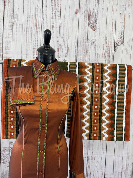 Rust & Olive Green Simple Day Shirt Set (Small)