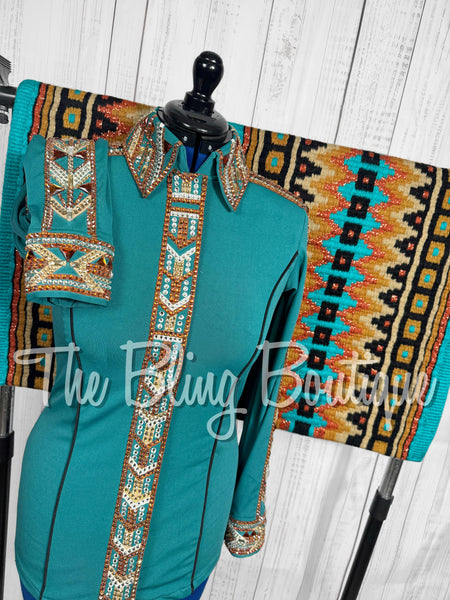RE-ORDER Teal, Copper, Tan & Black Day Shirt Set (Choose Your Size)