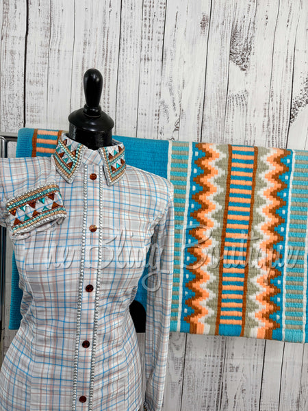 Cream, Turquoise & Peach Plaid Day Shirt Set (Sizes Small-3XL)