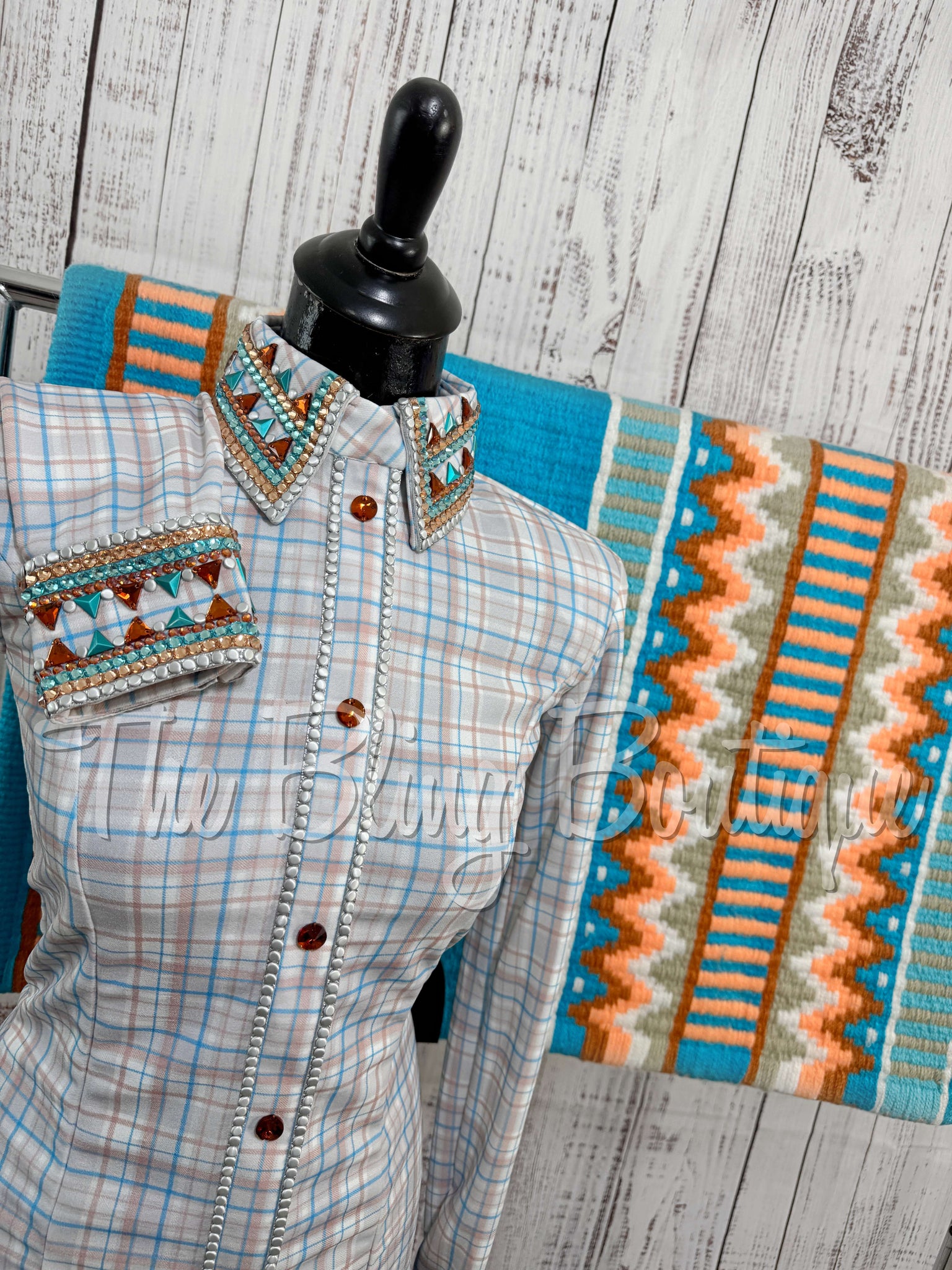 Cream, Turquoise & Peach Plaid Day Shirt Set (Sizes Small-3XL)